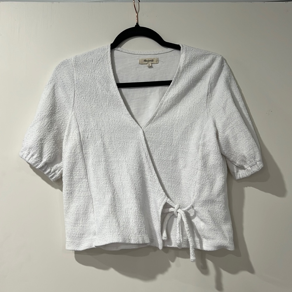 Madewell White Cotton Short Sleeve Wrap Top